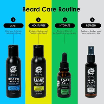 Rolda Beard Care Kit For Men - Beard Grooming Set Includes Beard Shampoo, Beard Conditioner, After Shave, Beard Oil, And Mixed Boar Hair Beard Brush - Beard Care For Sensitive Skin