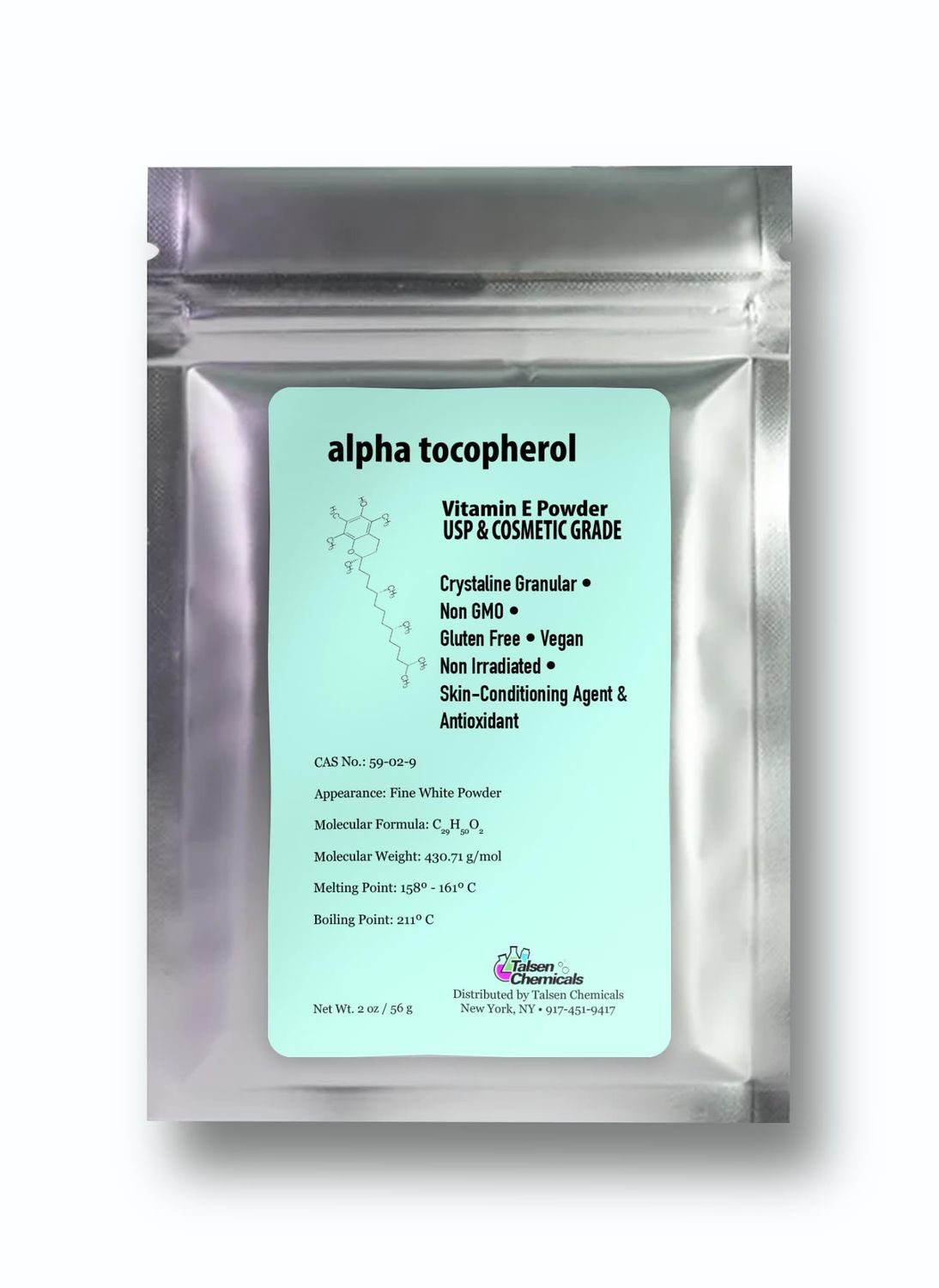 Talsen Chemicals Alpha Tocopheryl Acetate Vitamin E Powder for Skin Care DIY Cosmetic Grade 700 IU Acetate Powder (2 Ounce / 56 Gram)