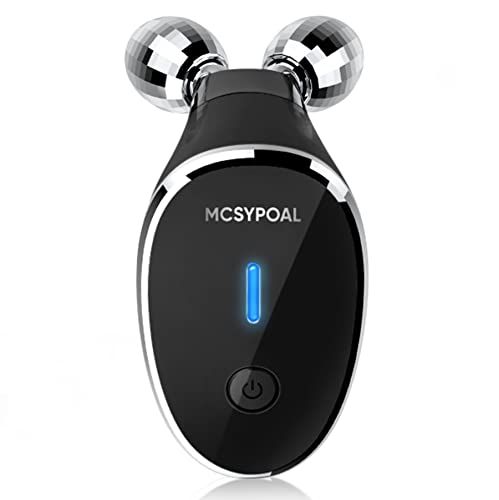 Microcurrent-Facial-Device, 5-in-1 Microcurrent Multifunctional Facial Massager, Face Roller Face Massager for Skin Care, Glossy Black