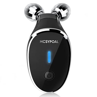 Microcurrent-Facial-Device, 5-in-1 Microcurrent Multifunctional Facial Massager, Face Roller Face Massager for Skin Care, Glossy Black