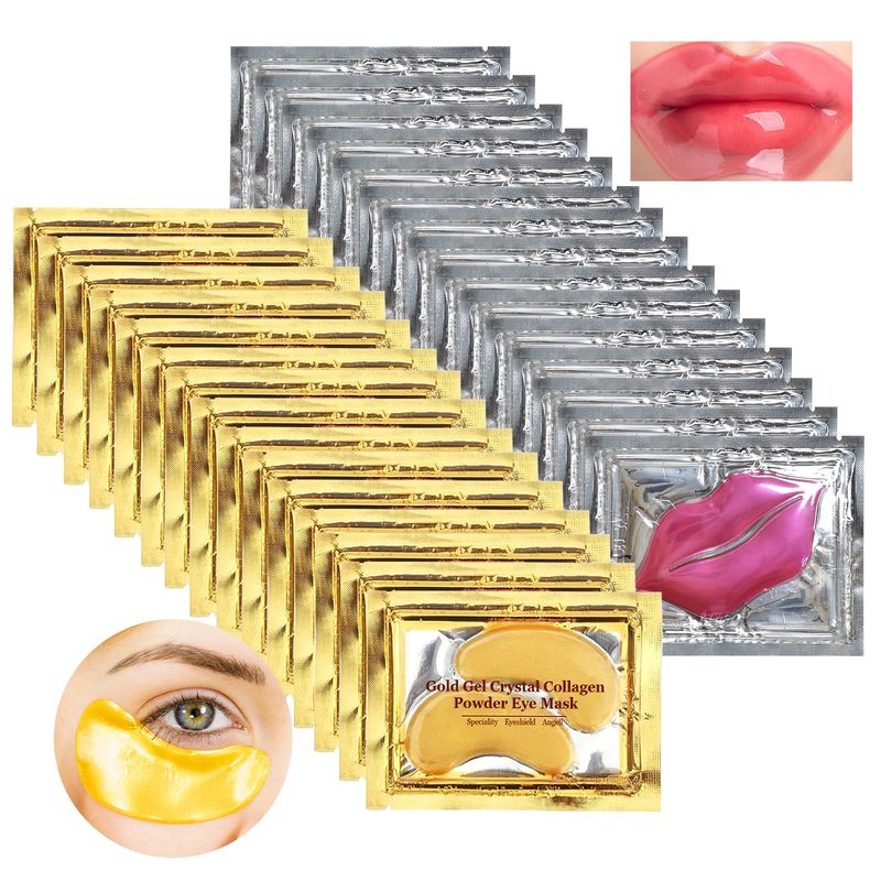 Permotary 15 Pairs Collagen Crystal Eye Mask and 15 Pcs Collagen Crystal Lip Mask, Under Eye Patches and Lip Pads, Collagen Crystal Mask Set for Moisturizing, Reducing Fine Lines &amp; Dark Circles