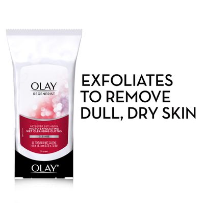 Olay Regenerist Micro-Exfoliating Wet Cleansing Cloths, Multicolor, 30 Count (Pack of 3)