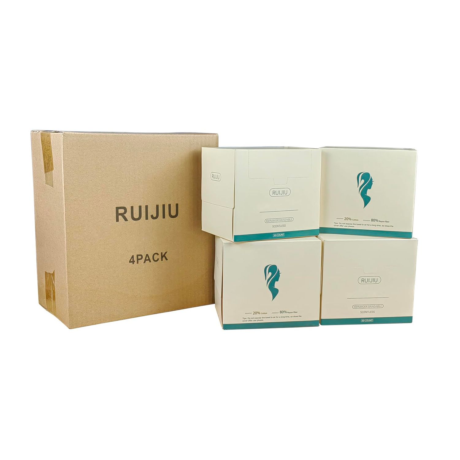 RUIJIU Disposable Face Towel, Unscented, Large Size 10&quot;X 12&quot;, Disposable Face Cloths, 100% Biodegradable Face Towel, Skin Soft and Thick for Washing Face 4 pack