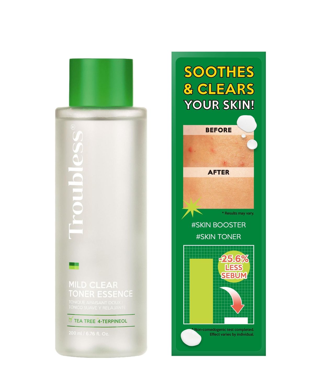Troubless Mild Clear Toner Essence - Skin Moisturizing &amp; Soothing Toner for Face, Tea Tree Facial Toner for All Skin Types | Hydrating Skin Toner, Daily Skin Care (6.76 fl oz)