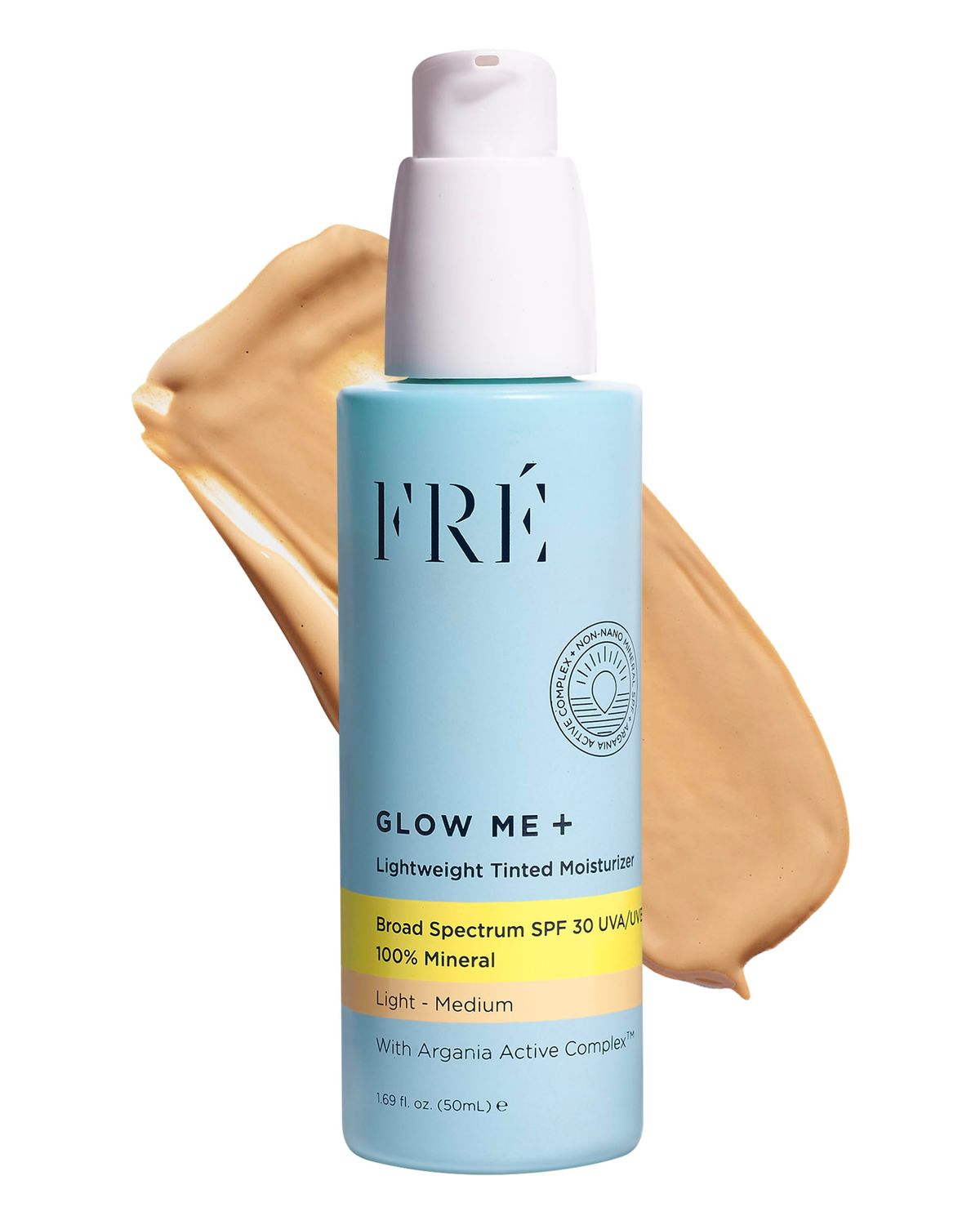 Tinted Mineral Sunscreen with Non-Nano Zinc Oxide, SPF 30 Face Moisturizer, GLOW ME by FRE Skincare (Light-Medium) - Hydrating Lightweight Face Cream for Smoother &amp; Glowing Skin - Reef-Safe Sunscreen