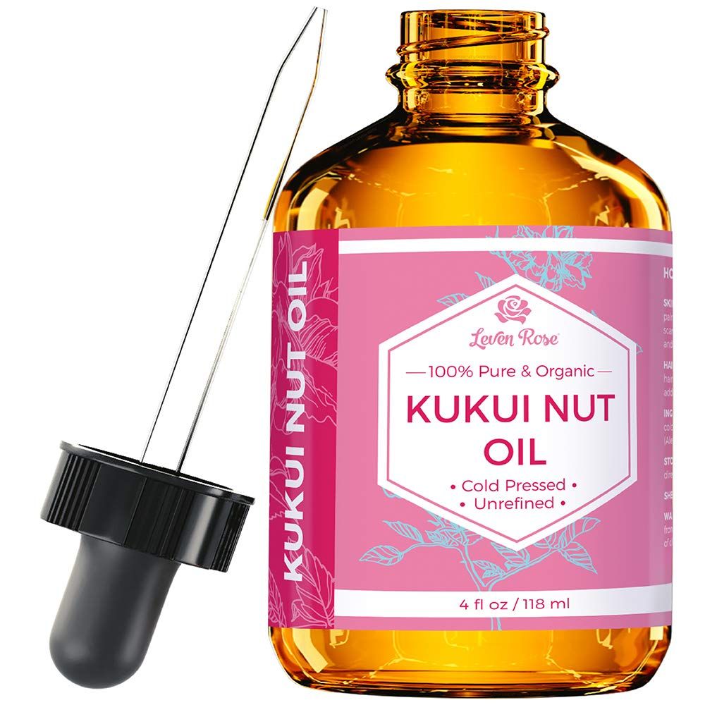 Leven Rose Kukui Nut Oil 4 oz - Cold-Pressed and Unrefined Hair &amp; Face Moisturizer with Dropper - Unscented Pure Face Oil for Women and Men - Nourishing &amp; Moisturizing Oil for All Skin Types