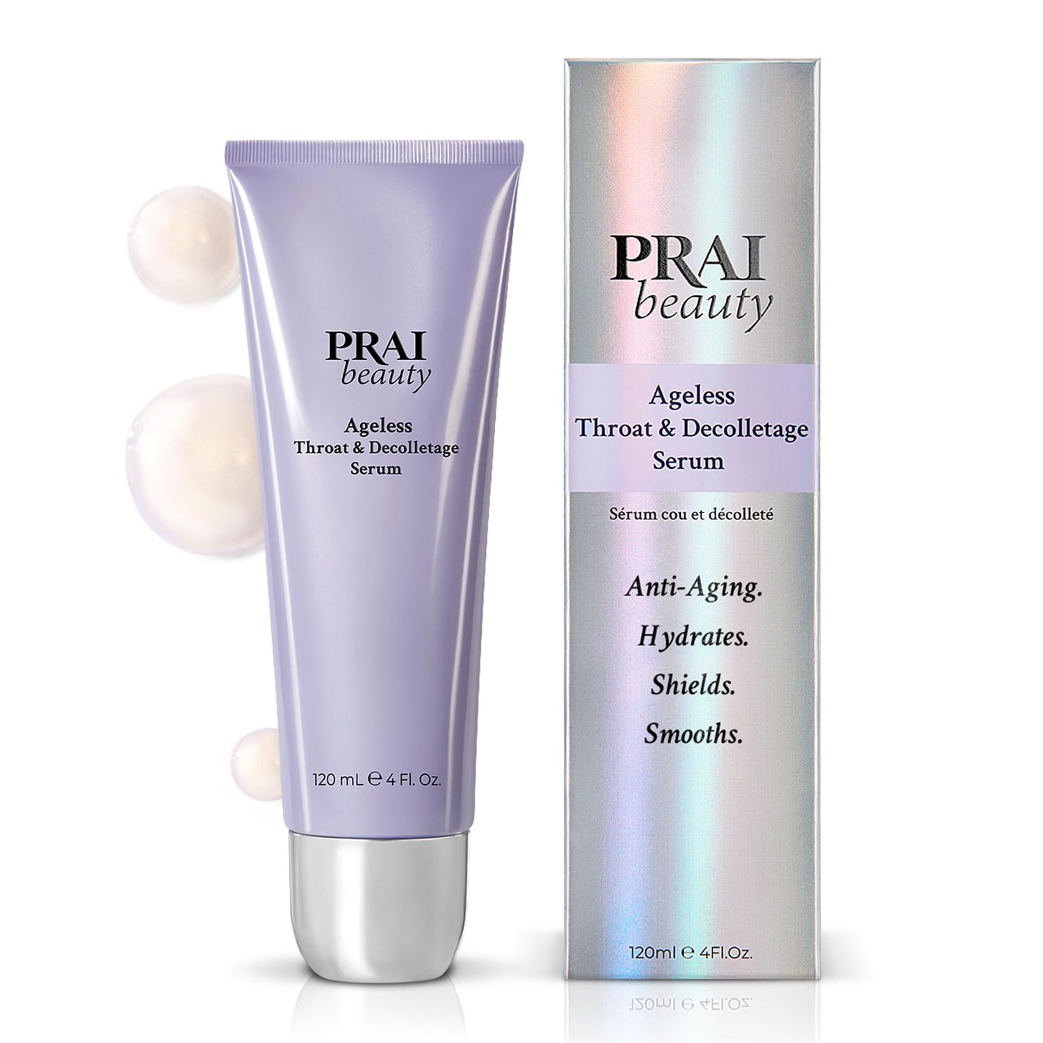 PRAI Beauty Ageless Throat &amp; Decolletage Serum for Instantly Ageless Neck | Neck Firming and Tightening Serum | Anti-Aging Serum that Shields Skin from Damage and Improves Skin Tone + Colour | 4 Oz