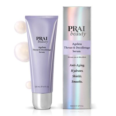 PRAI Beauty Ageless Throat &amp; Decolletage Serum for Instantly Ageless Neck | Neck Firming and Tightening Serum | Anti-Aging Serum that Shields Skin from Damage and Improves Skin Tone + Colour | 4 Oz