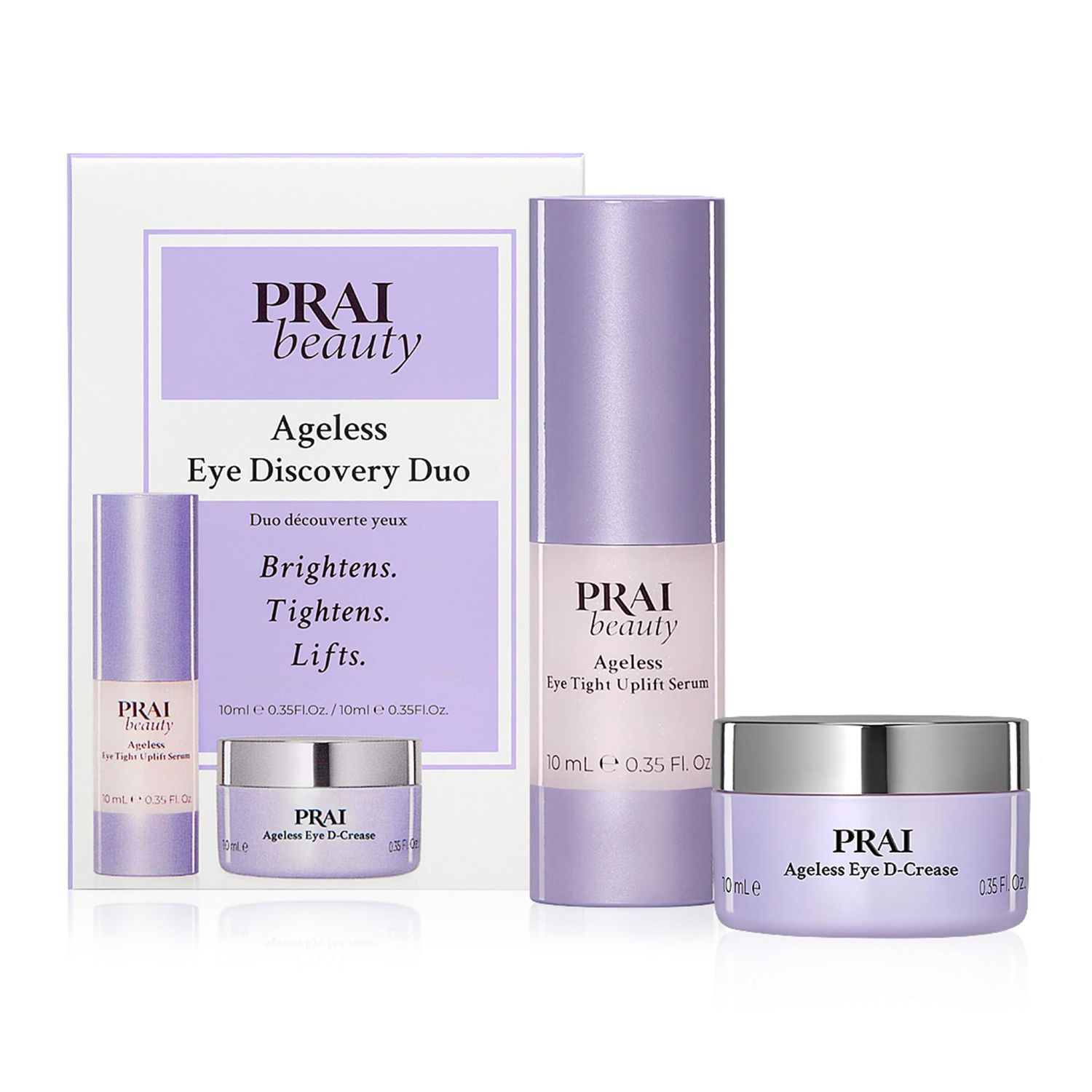 PRAI Beauty Ageless Hydrating and Anti-Aging Eye Cream + Eye Serum Kit | Ageless Eye D-Crease and Ageless Eye Tight Uplift Serum | Under Eye Cream for Instantly Ageless Eyes | Eye Serum for Upper Eyes