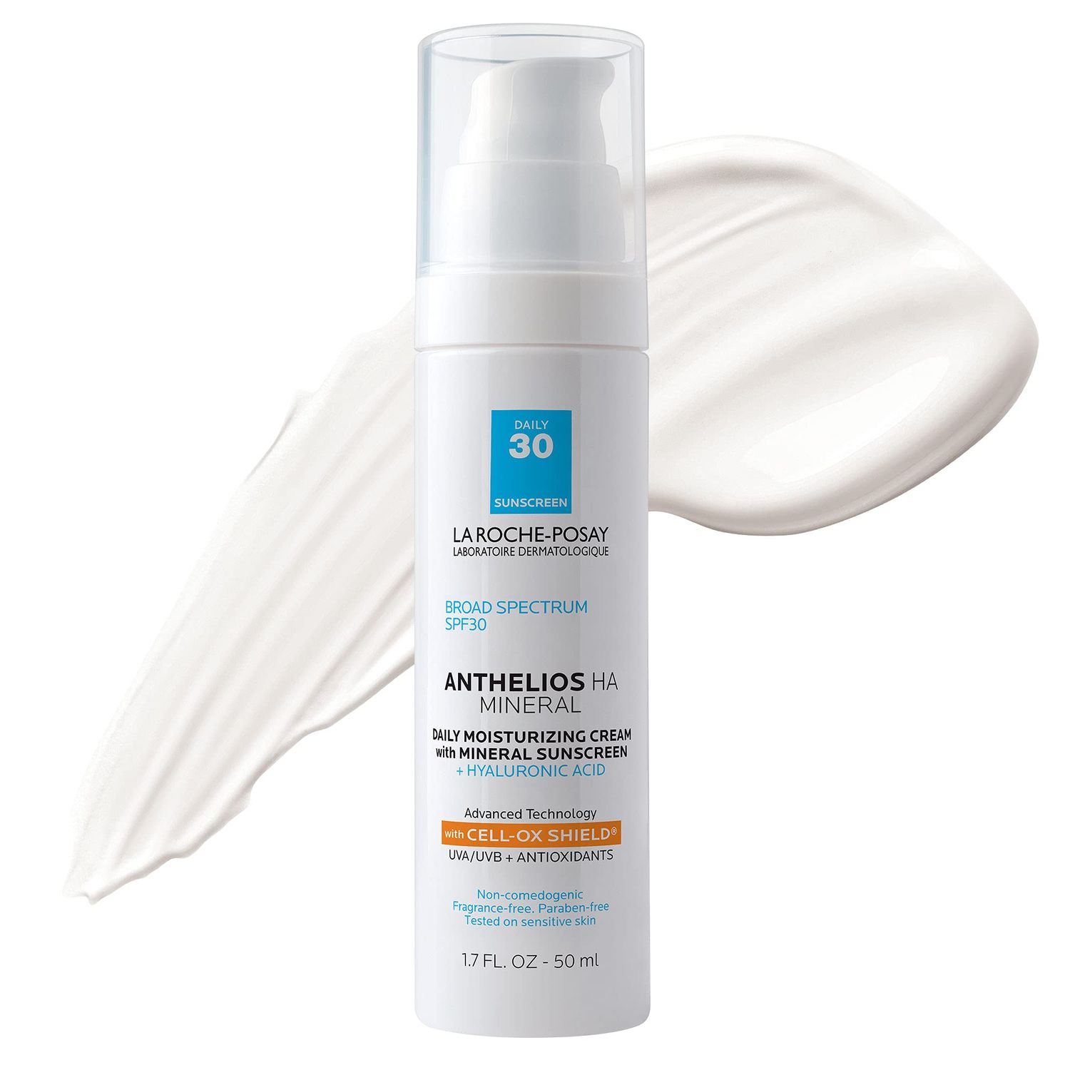 La Roche-Posay Anthelios 100% Mineral Sunscreen Moisturizer with Hyaluronic Acid, Broad Spectrum SPF 30 Face Sunscreen with Zinc Oxide &amp; Titanium Dioxide, 1.7 fl. oz.