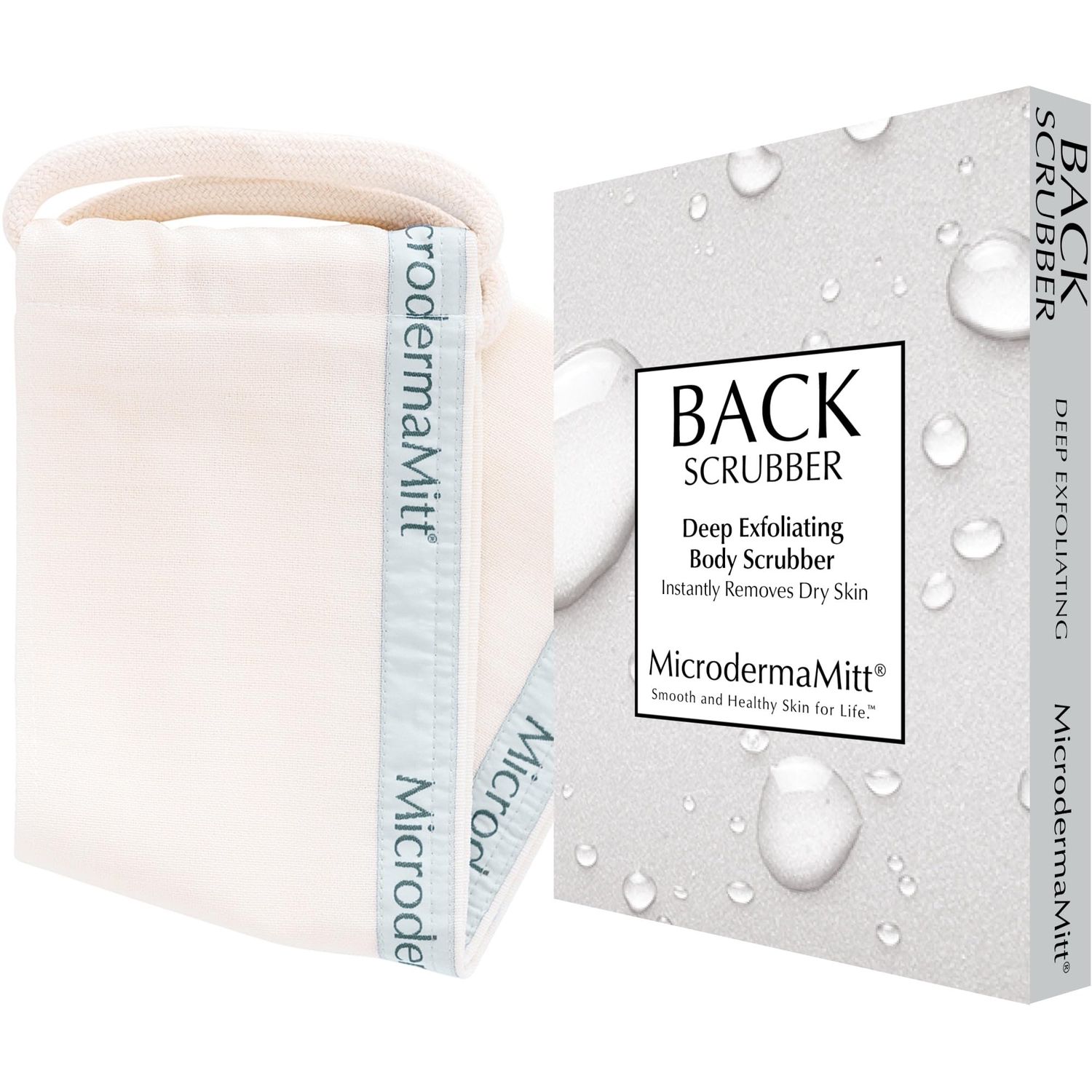 MicrodermaMitt Deep Exfoliating Back Scrubber for Bath &amp; Shower - Dead &amp; Dry Skin Remover - Double-Sided Exfoliator - Body Wash Cloth for Men &amp; Women