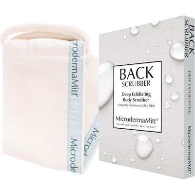 MicrodermaMitt Deep Exfoliating Back Scrubber for Bath &amp; Shower - Dead &amp; Dry Skin Remover - Double-Sided Exfoliator - Body Wash Cloth for Men &amp; Women