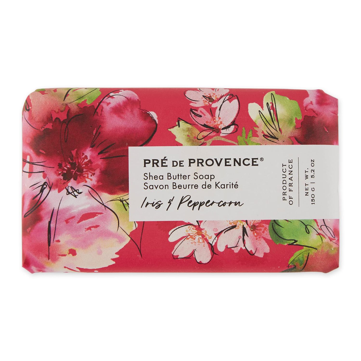 Pre de Provence Wrapped Artisanal Soap Bar, Organic Shea Butter Enriched, Natural French Skincare, Quad Milled for a Rich Smooth Lather, Iris &amp; Peppercorn, 150 Gram