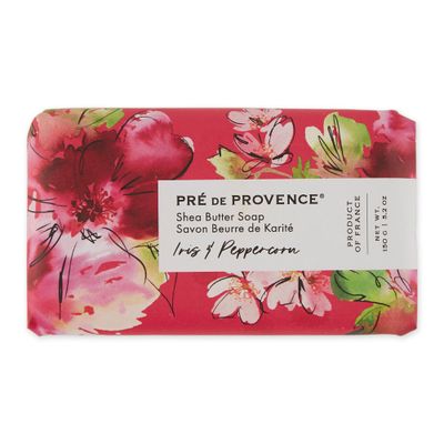 Pre de Provence Wrapped Artisanal Soap Bar, Organic Shea Butter Enriched, Natural French Skincare, Quad Milled for a Rich Smooth Lather, Iris &amp; Peppercorn, 150 Gram