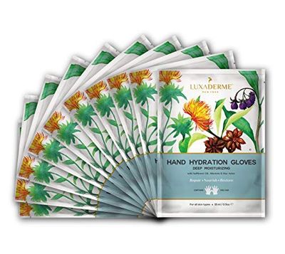 LuxaDerme Moisturizing Gloves for Dry Hands - 15ml Safflower &amp; Shea Butter Hydrating Hand Mask - Rejuvenate Dull &amp; Cracked Skin - Skincare Gift Set (Pack of 10)