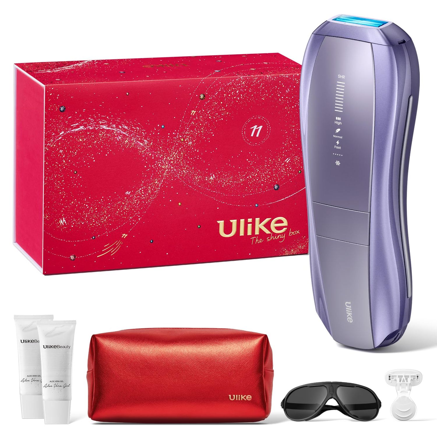 Ulike Laser Hair Removal, Air 10 IPL Hair Removal Device with Ice Cooling, Dual Lights, SHR Mode for Women &amp; Men, Limited Holiday Set with Aloe Vera Gels, Gem Stickers, Christmas Cards &amp; Storage Bag