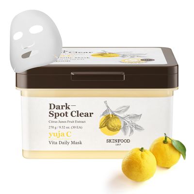 SKINFOOD Yuja C Vita Daily Mask 9.52 oz (30EA) - Quick Blemish care, Even the skin tone, Daily Sheet Mask, Dark-Spot Clear