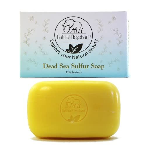 Natural Elephant Dead Sea Sulfur Soap 4.4 oz with Dead Sea Salt, Aloe Vera, Sulphur Face and Body Bar for All Skin Types Single 4.4 oz (125 g) Soap