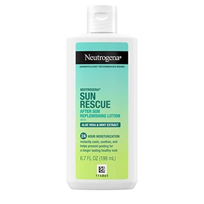 Neutrogena Sun Rescue After Sun Replenishing Lotion with Aloe Vera, Mint Extract, &amp; Vitamin E, 24-Hour Moisture for Healthy Glow for Sensitive Skin, Vegan, Non-Comedogenic Lotion, 6.7 oz