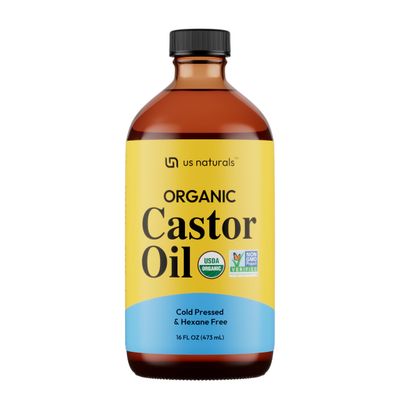 Us Naturals 16oz Organic Castor Oil - Glass Bottle - USDA Certified Organic &amp; Non-GMO - 100% Pure, Cold-pressed, Unrefined, Hexane-free - Premium Glow-Boosting Oil for Skin, Hair, Lashes, Nails &amp; More