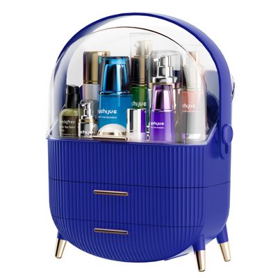 KQEBN Makeup organizer for vanity Skincare Organizer for Bathroom Countertop Vanity, Cosmetic display case product jewelry storage box. (Blue)