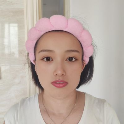 Yiaizhuo Fashion Spa Headband Wristband Set for Washing Face Get Ready Hairband Sponge Makeup Skincare Headband Wrist Band Soft Hairband for Women Girls Puffy Headwear Non Slip Pink