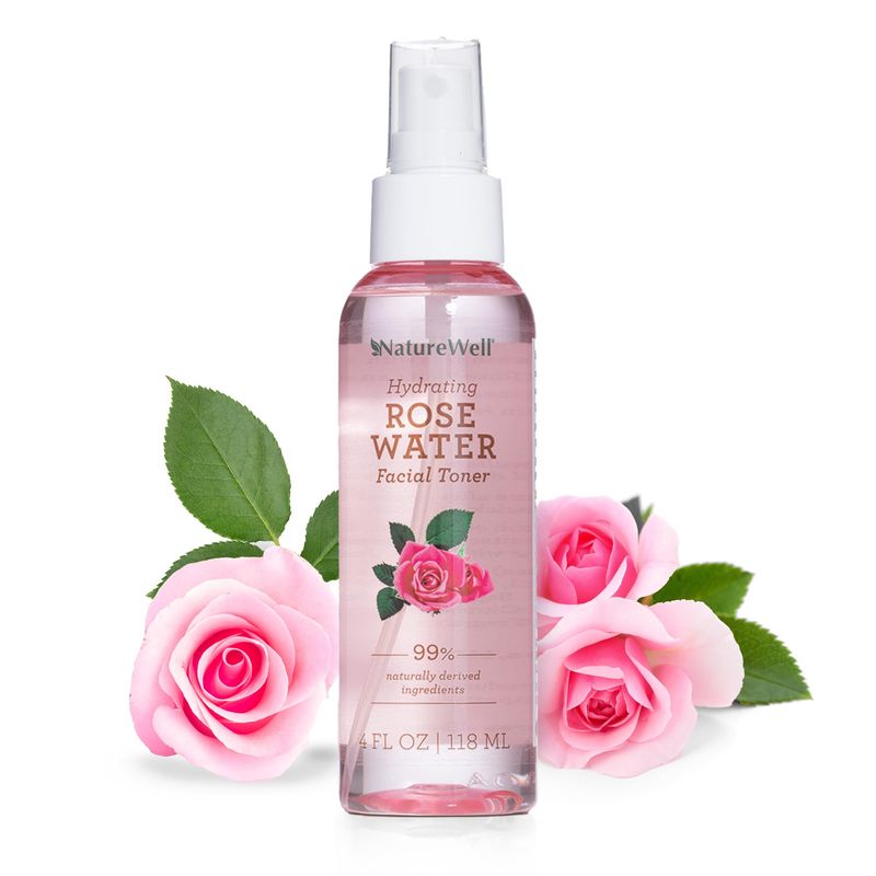 NATURE WELL Rose Water Hydrating Facial Toner Mist for Dewy &amp; Radiant Skin, 100% Vegan, Refreshing, Conditioning, Soothing, Redness Reducing, Perfect for Travel, 4 Fl Oz
