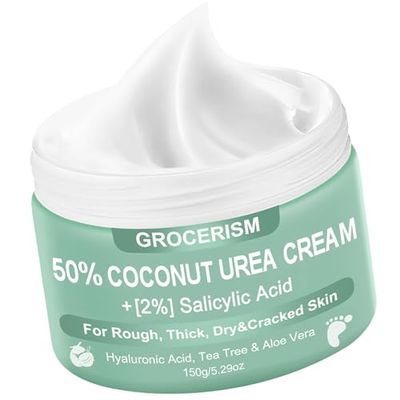 Urea Cream 50 Percent for Feet with Coconut 5.29 oz || Foot &amp; Hand Cream Maximum Strength with 2% Salicylic Acid, Hyaluronic Acid,Tea Tree and Aloe Vera for Deep Moisturizing and Callus Removing
