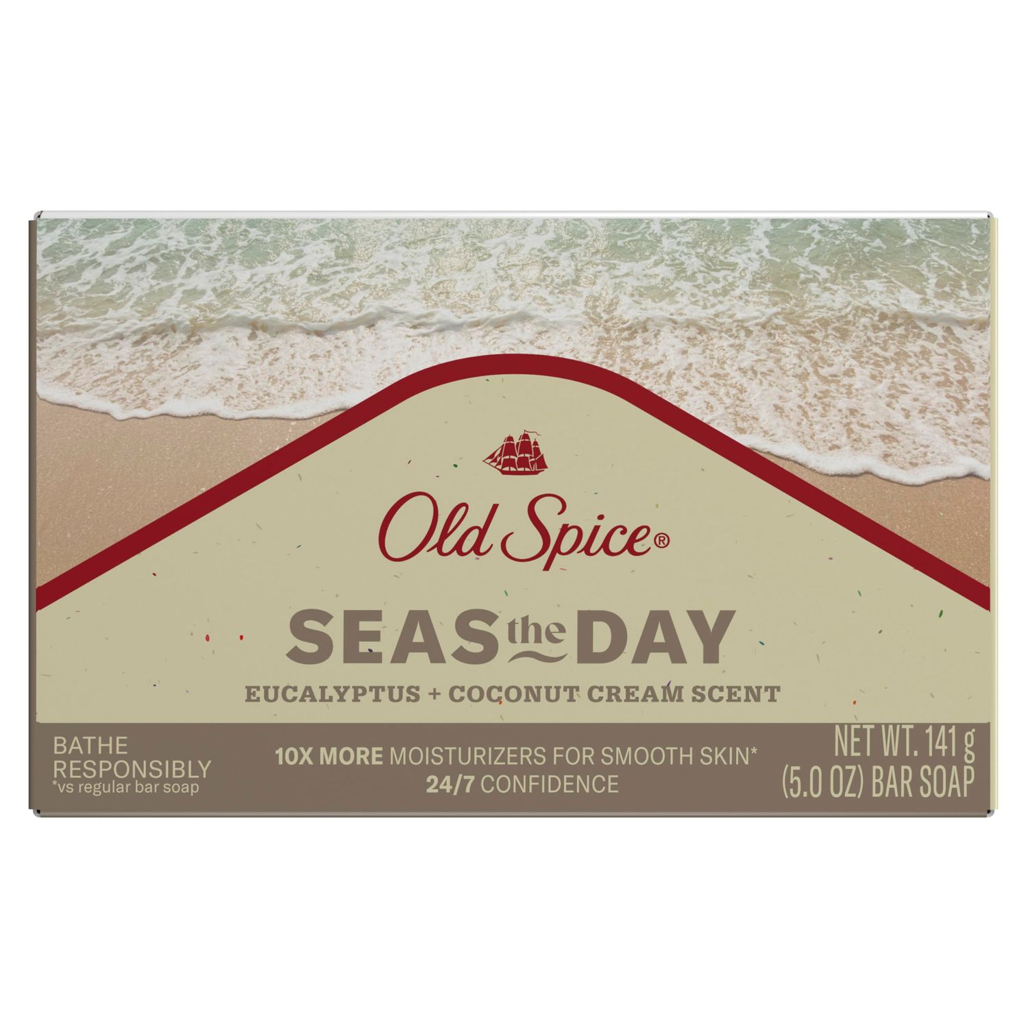 Old Spice Men&#39;s Bar Soap, Seas The Day Eucalyptus and Coconut Cream Scent, 10x More Moisturizers for Smooth Skin with Mild Exfoliators &amp; Plant Based Cleansers, 5.0 oz