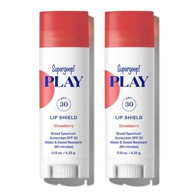 Supergoop! PLAY Lip Shield SPF 30 with Strawberry - Pack of 2 - Moisturizing Lip Treatment for Dry Cracked Lips - Clean Ingredients &amp; Broad Spectrum UV Protection