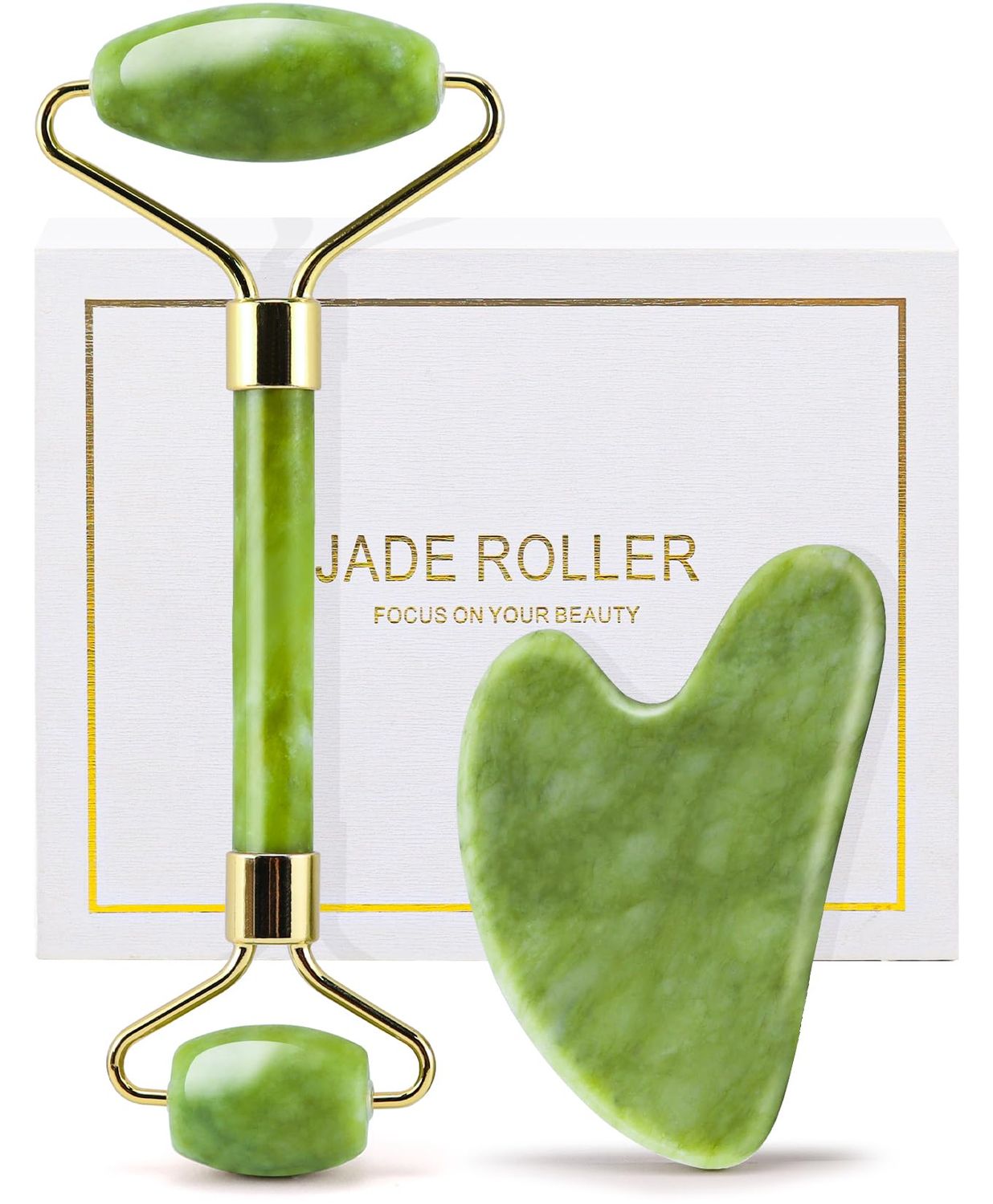 huefull Genuine Jade Roller &amp; Gua Sha Set for Face, Cooling &amp; Firming Effect, Sculpting Tool for Jawline &amp; Skin Care, Self-Care Gift for Women &amp; Men