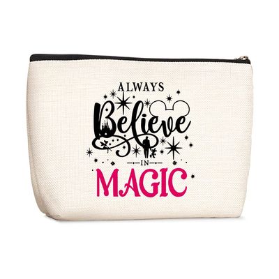 Wenboco Cartoon Mouse Stuff Decor Animal Lovers Gift Cosmetic Bag for Women Always Believe In The Magic Makeup Bag Cute Mouse Pouch Travel Bags Skincare Toiletry Bag Cartoon Mouse Makeup Bag