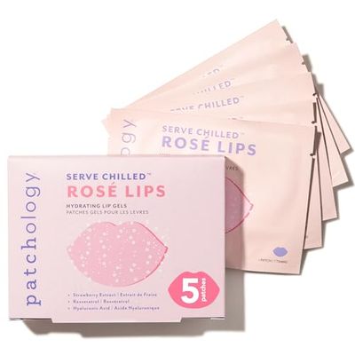 Patchology Ros Gel Lip Mask - Overnight Lip Sleeping Mask with Resveratrol &amp; Hyaluronic Acid for Moisturizing &amp; Hydrating Dry Lips - Strawberry Scented Lip Care Solution (5 Count)