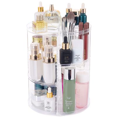 SuoXing 360 Rotating Makeup Organizer for Vanity,DIY Adjustable Height Cosmetic Display Cases,Clear Plastic Spinning Makeup Stand Holder for Perfume,Skin Care,Brush,Beauty,Skincare Product Organizer