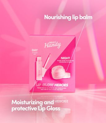 Merci Handy - Lip Glow Heroes - Lip Gloss (0.13 fl oz) - Nourishing Lip Balm (10 g) - Moisturizer - 97% natural ingredients - Day and Night Lip Care Kit - Soft Lips