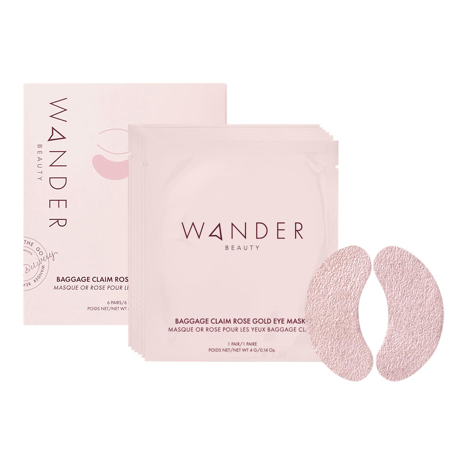 Wander Beauty Baggage Claim - Rose Gold Foil Under Eye Patches For Dark Circles and Puffiness - Under Eye Mask Depuffs &amp; Firms - Brightening Eye Mask for Under Eye Bags (6 Pairs)