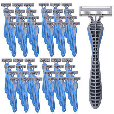 Leriton 60 Pcs Disposable Razors for Men Bulk 3 Blade Disposable Razors Men&#39;s Disposable Razors Sensitive Skin Razor Long Blade Razors Disposable Head Razor for Hotel Spa Travel