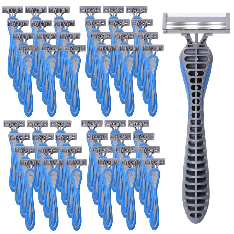 Leriton 60 Pcs Disposable Razors for Men Bulk 3 Blade Disposable Razors Men's Disposable Razors Sensitive Skin Razor Long Blade Razors Disposable Head Razor for Hotel Spa Travel