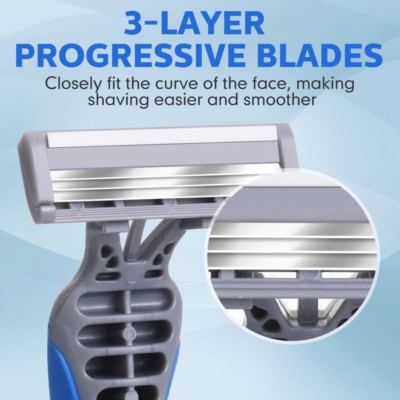 Leriton 60 Pcs Disposable Razors for Men Bulk 3 Blade Disposable Razors Men's Disposable Razors Sensitive Skin Razor Long Blade Razors Disposable Head Razor for Hotel Spa Travel
