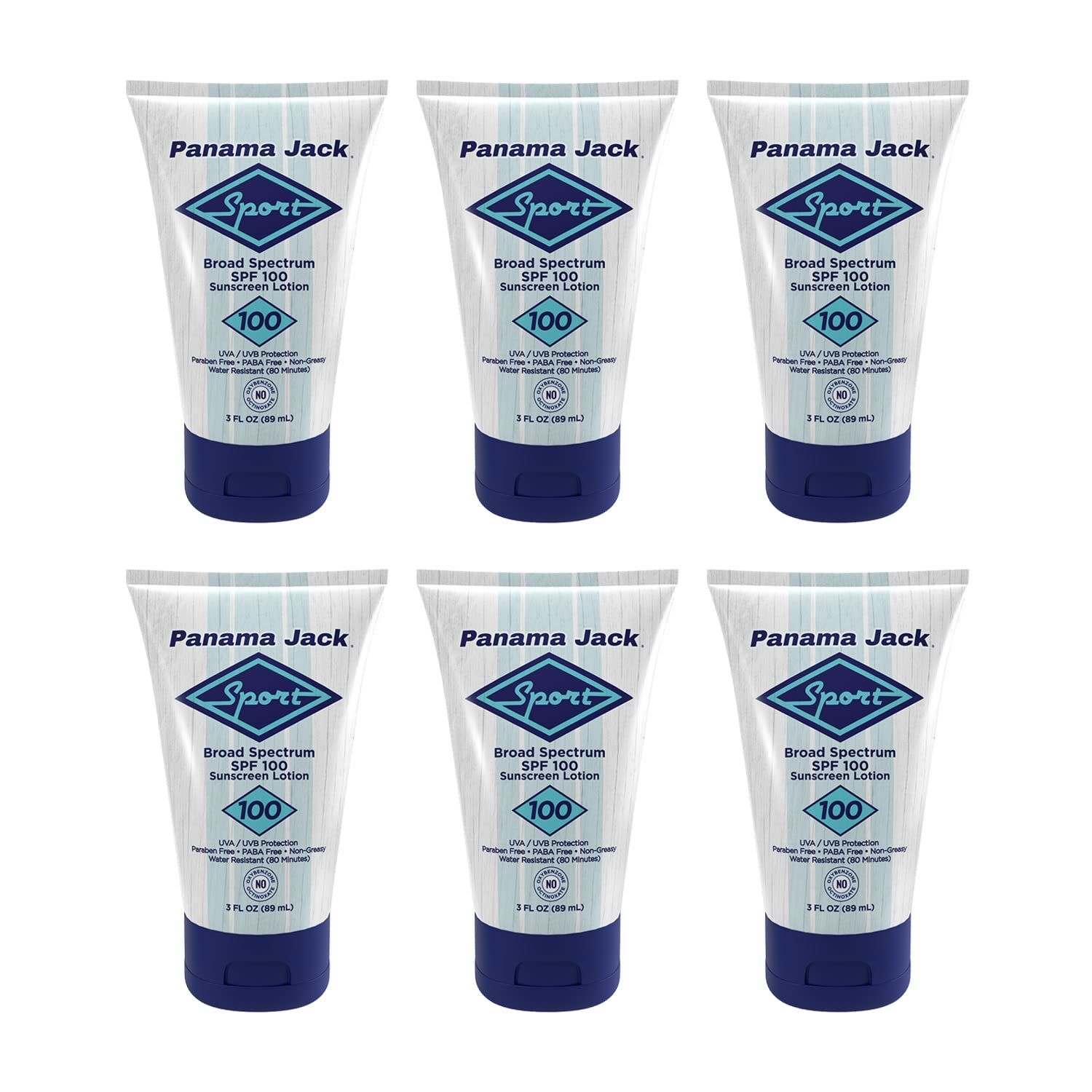 Panama Jack Sport Sunscreen Lotion - SPF 100, Broad Spectrum UVA/UVB Protection, Non-Greasy, PABA, Paraben, Gluten &amp; Cruelty Free, 3 FL OZ (Pack of 6)