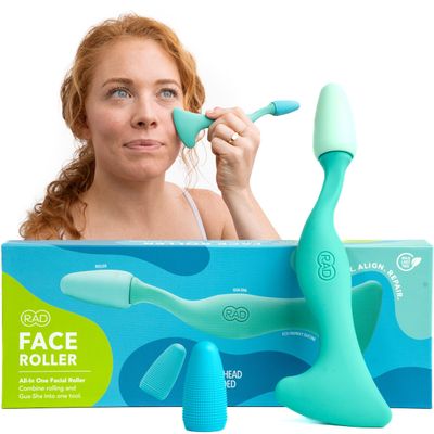RAD Facial Roller - 2-in-1 Jade Roller &amp; Gua Sha Tool, Silicone Handle, Skin Care, Rolling &amp; Scraping Massage Therapy