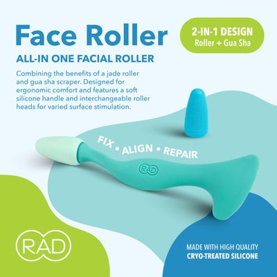 RAD Facial Roller - 2-in-1 Jade Roller &amp; Gua Sha Tool, Silicone Handle, Skin Care, Rolling &amp; Scraping Massage Therapy