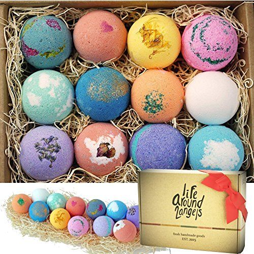 LifeAround2Angels Bath Bombs Gift Set 12 USA made Fizzies, Shea &amp; Coco Butter Dry Skin Moisturize, Perfect for Bubble Spa Bath. Handmade Birthday Mothers day Gifts idea For Her/Him, wife, girlfriend