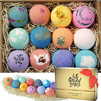 LifeAround2Angels Bath Bombs Gift Set 12 USA made Fizzies, Shea &amp; Coco Butter Dry Skin Moisturize, Perfect for Bubble Spa Bath. Handmade Birthday Mothers day Gifts idea For Her/Him, wife, girlfriend