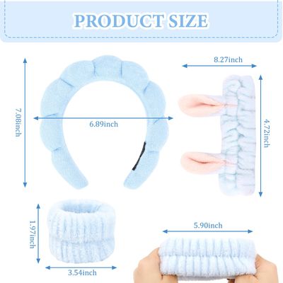 YISSION Spa Headband &amp; Wristband Set Puffy Bunny Ears Skincare Headband &amp; Wrist Bands for Washing Face Makeup Sponge Facial headband &amp; wrist towels for Women Girls Blue