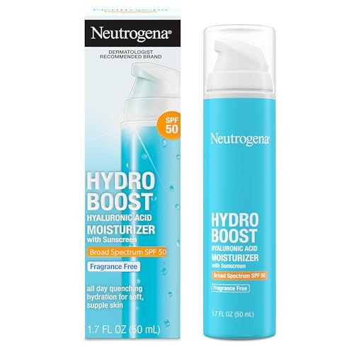 Neutrogena Hydro Boost Hyaluronic Acid Facial Moisturizer with Broad Spectrum SPF 50 Sunscreen, Daily Water Gel Face Moisturizer to Hydrate &amp; Soothe Dry Skin, Fragrance-Free, 1.7 fl. oz