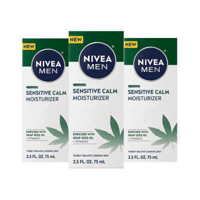 NIVEA MEN Sensitive Calm Moisturizer with Hemp Seed Oil and Vitamin E, 3 Pack of 2.5 Fl Oz Tubes