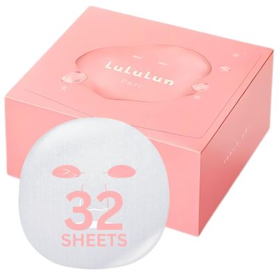 Lululun 32pc Facial Sheet Masks Hydrating &amp; Moisturizing Face Masks with Smoothing Organics Extracts, Japanese Daily Face Skincare for Dry Skin, PURE PINK