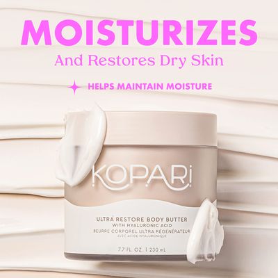 Kopari Ultra Restore Body Butter, Whipped Lightweight Formula, Hyaluronic Acid &amp; Mango Seed Butter, Deep &amp; Long-Lasting Moisture, Coconut 7.7 oz