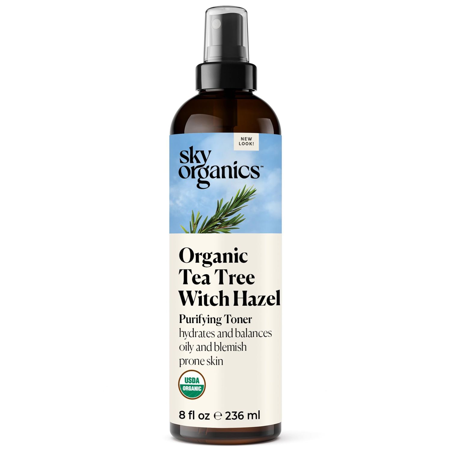 Sky Organics Organic Tea Tree &amp; Witch Hazel for Face, Purifying Facial Toner to Hydrate, Soothe, Cleanse and Balance Blemish-Prone Skin, Helps Minimize The Appearance of Pores, 8 fl oz